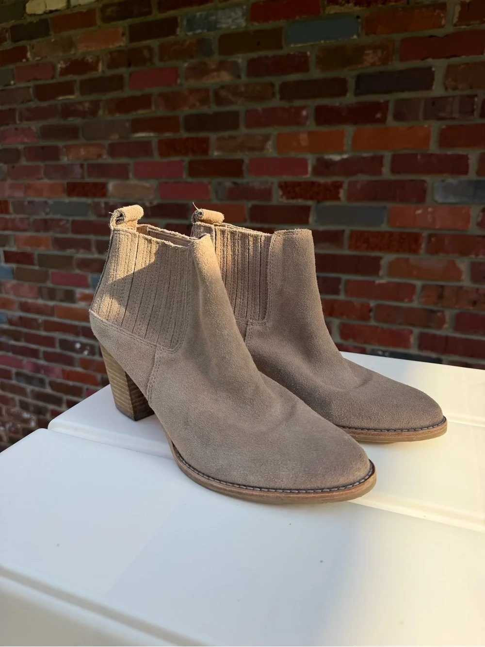 Dolce Vita Taupe Suede Ankle Booties with Block Heel